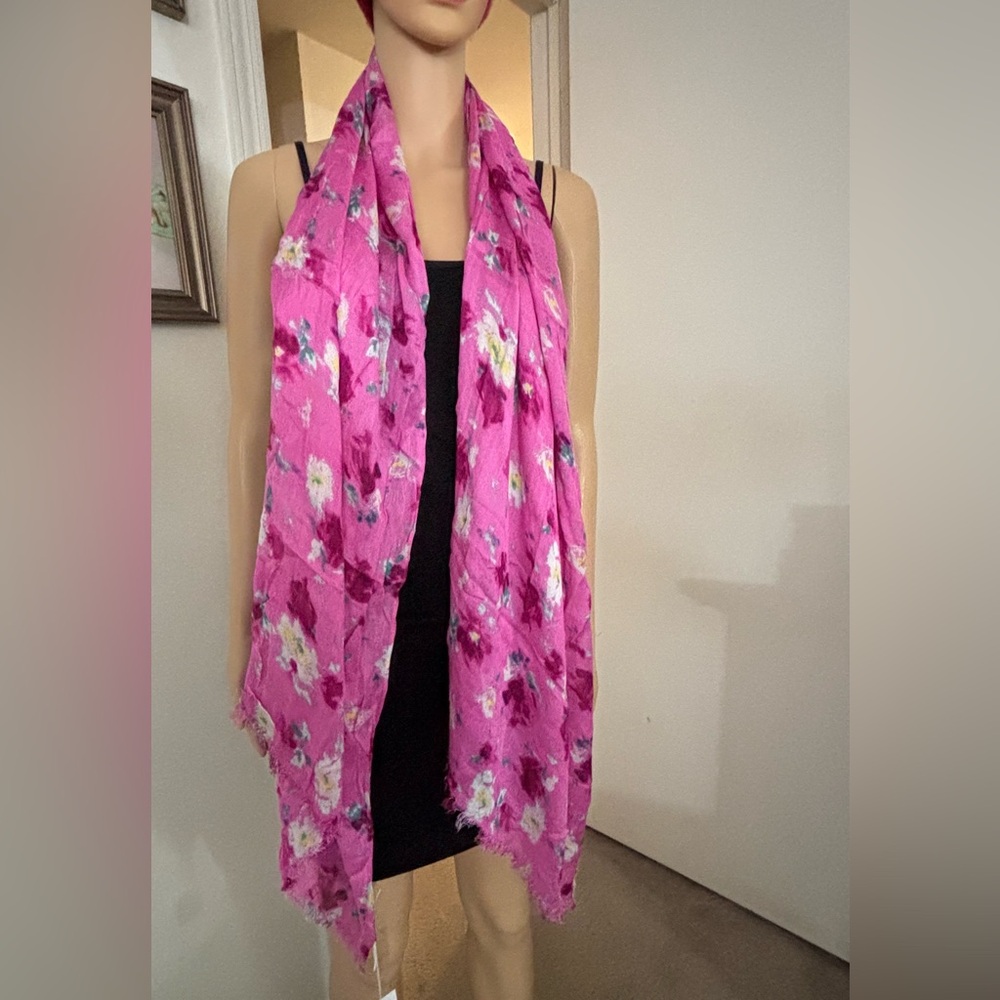 J CREW Pink Cream Floral Pashmina Shawl Long Scarf # 17552 Soft Wrap NWT